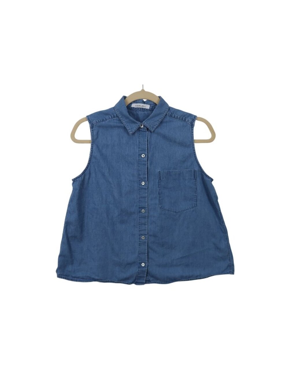 Everlane Womens Medium Sleeveless Chambray Button-Down Shirt Blue Cotton
